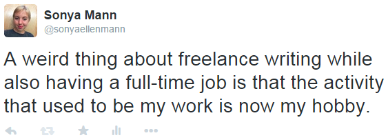 freelance writing -- now it's my hobby instead of work