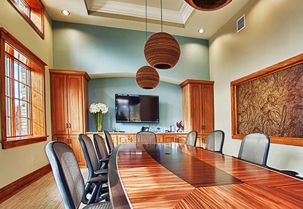 A rosewood-and-ebony conference table designed and built by Paul Downs Cabinetmakers.