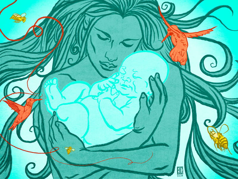 motherhood in nature -- illustration by Baird Hoffmire