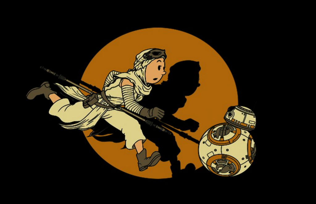 A mashup of Tintin and Rey from Star Wars: The Force Awakens. Artwork by Graphix17.