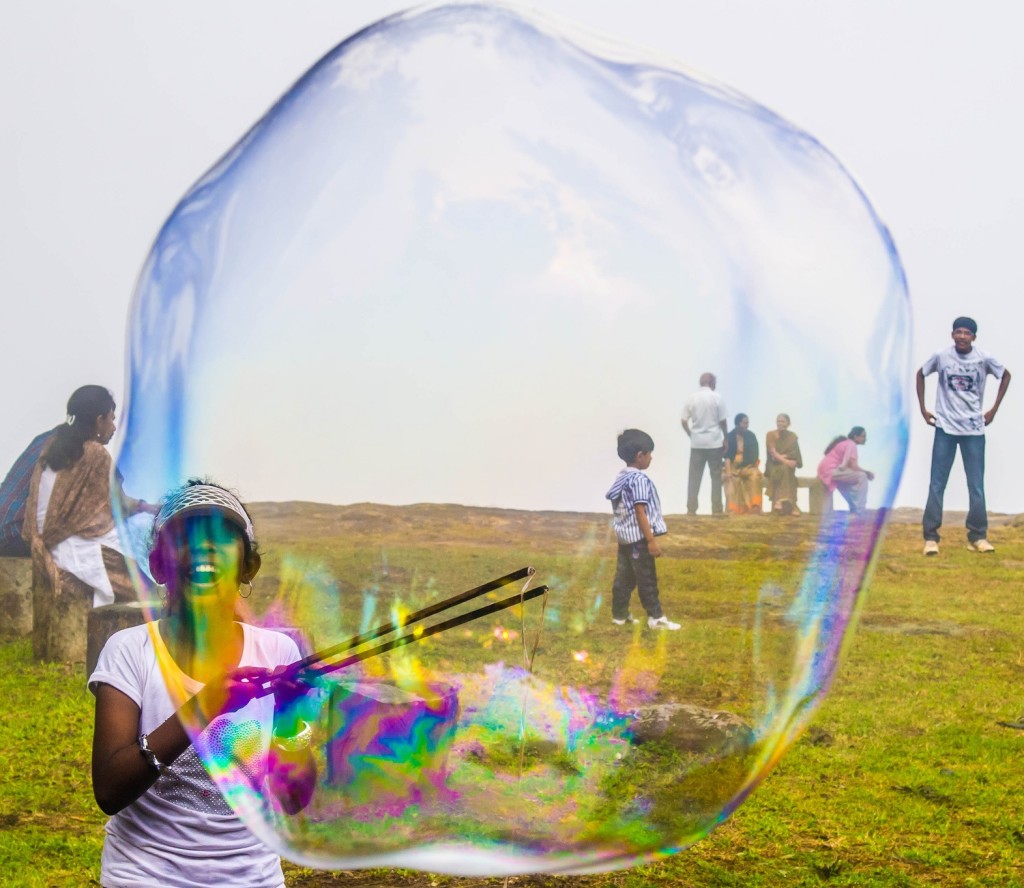 blowing a giant bubble