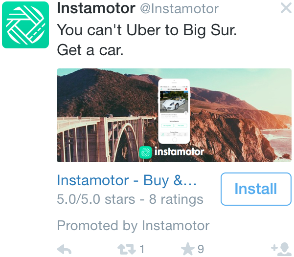 Instamotor ad on Twitter.