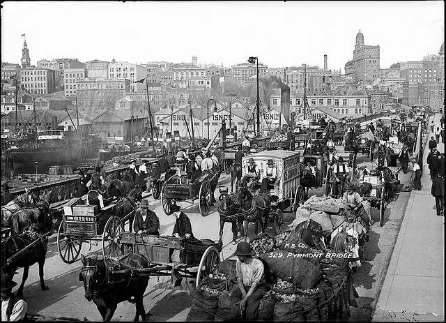 Traffic on Pyrmont Bridge in Sydney, Australia. Photo via Powerhouse Museum.