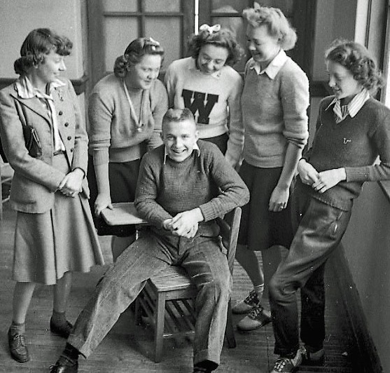 Photo by Don O'Brien: "Classmates of mine in the Worthingto (Ohio) High School class of 1942. [...] I don't recognize the boy nor do I recall why I took the photo."