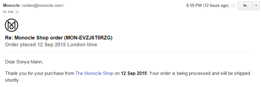successful Monocle order