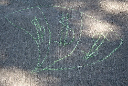 Sidewalk chalk drawing of money. Photo by Brendan Riley.