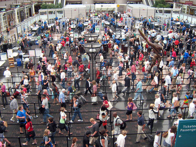 “I marveled at how the flow of people through security screening looked like a time-lapse factory film.” Photo by Melissa Gutierrez.